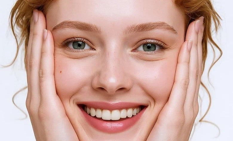 Model with glowing skin celebrating natural beauty